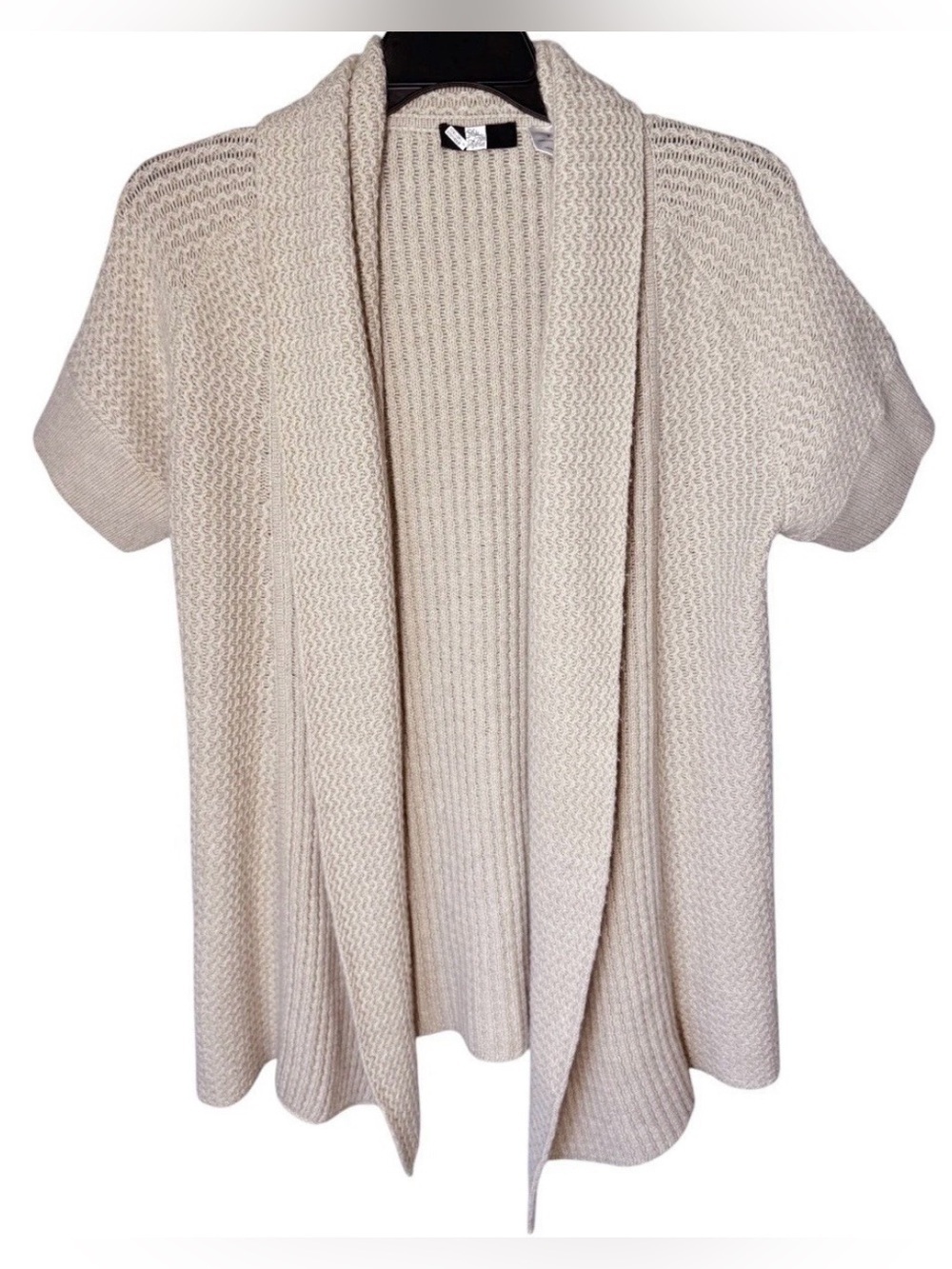 SAKS Fifth Avenue Pure Cashmere Taupe Heavy Open Knit Short Sleeve Cardigan Sz S
